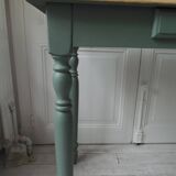 Table, desk Smoked green base, wooden top.