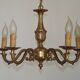 French Vintage Mid Century Bronze 5 Light Traditional Style Chandelier