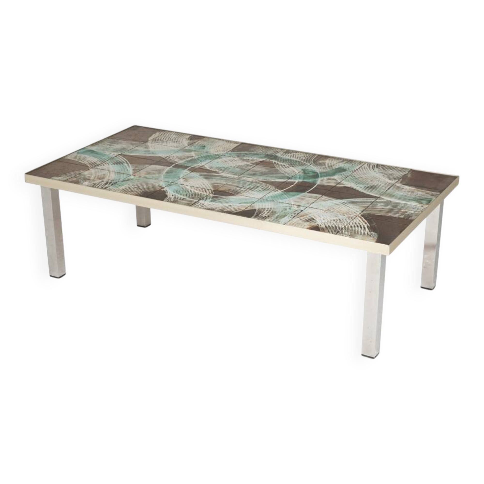 Coffee table with ceramic and chrome top. 1970s.