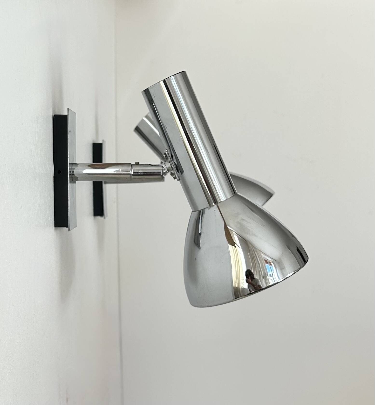 Pair of vintage adjustable wall lights, chrome-plated metal, France 1970