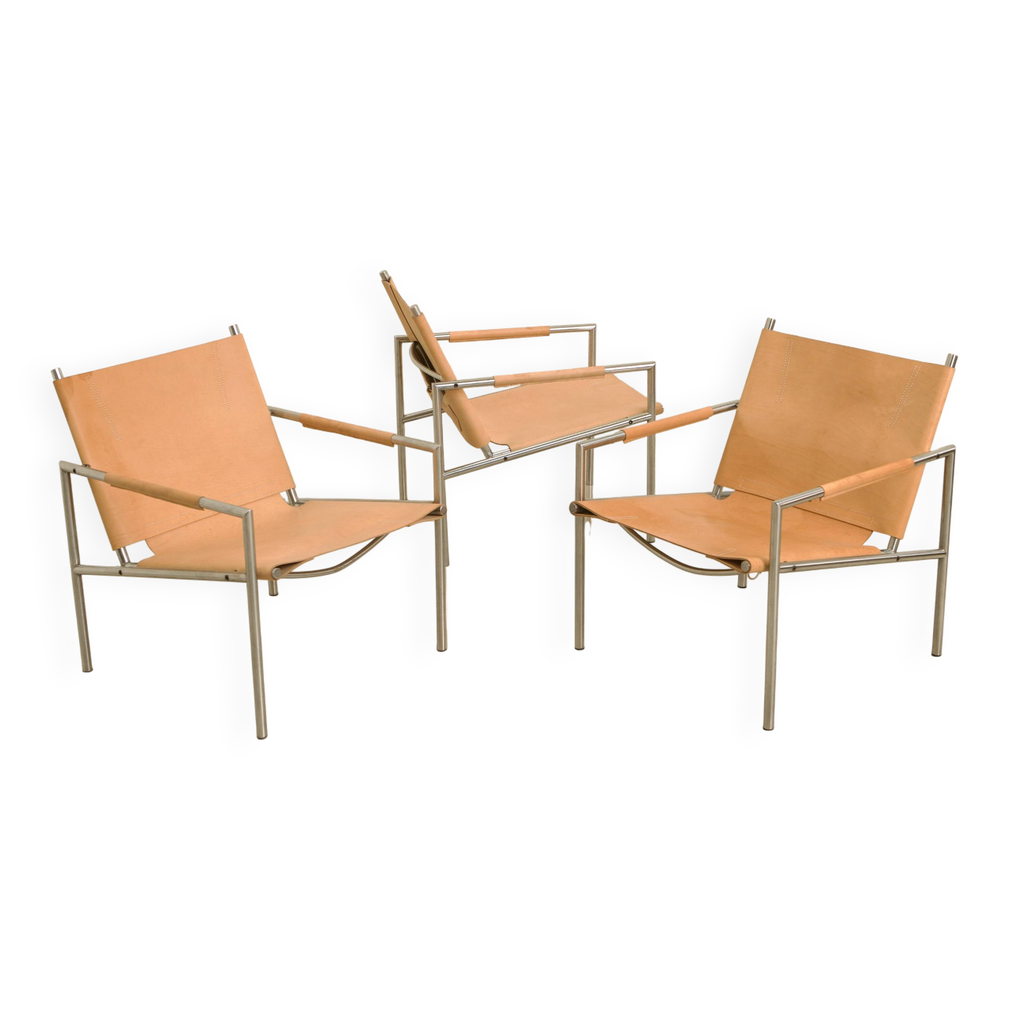 3 "SZ02" armchairs in natural beige leather by Martin Visser for Spectrum 60's