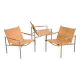 3 "SZ02" armchairs in natural beige leather by Martin Visser for Spectrum 60's