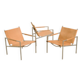 3 "SZ02" armchairs in natural beige leather by Martin Visser for Spectrum 60's