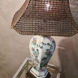 Asian lamp with wooden base, ceramic lamp foot 1940