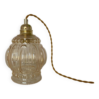 Walking lamp (or pendant light) with vintage amber glass globe