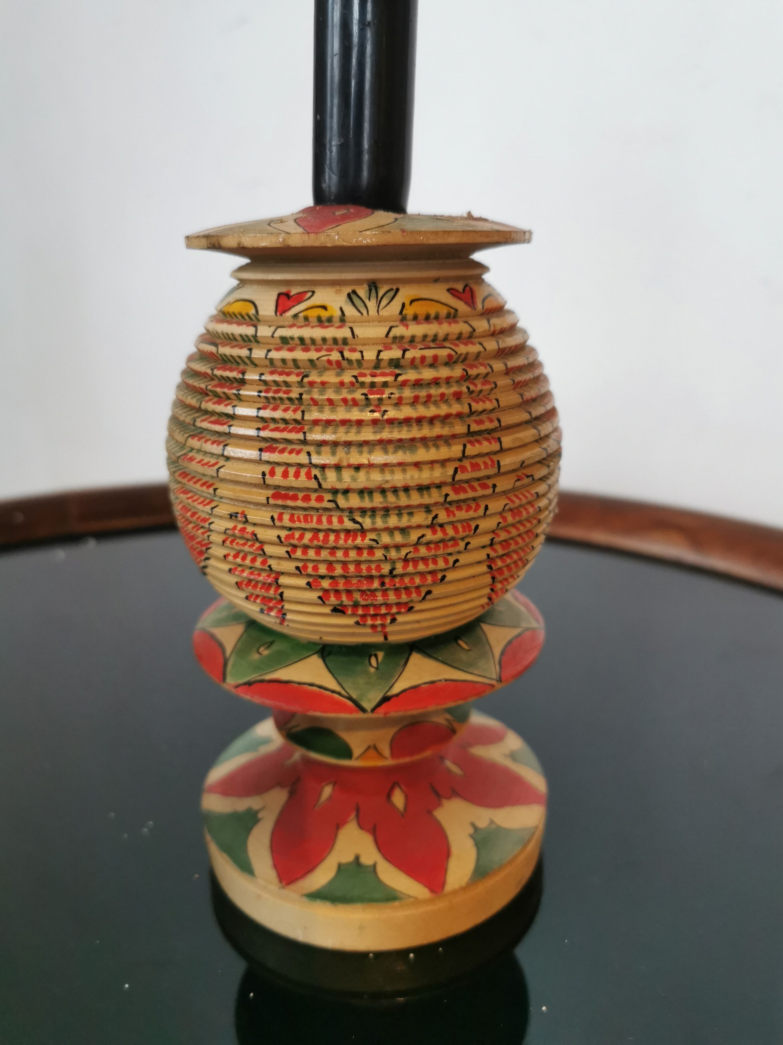 Set of 4 turned wooden candle holders