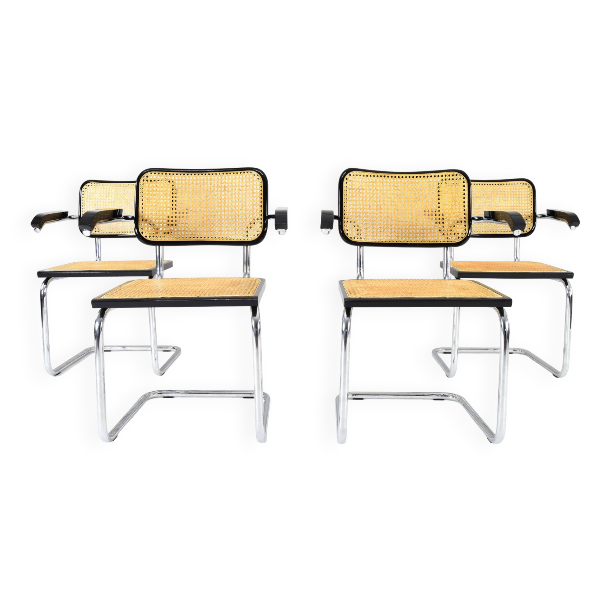 Set of Four Mid-Century Italian Modern Marcel Breuer B64 Cesca Chairs, 1970