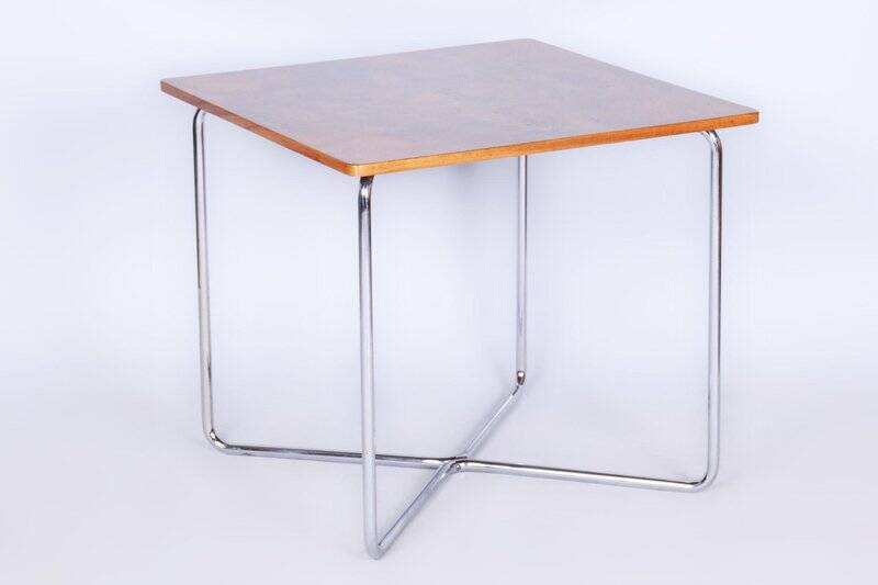 Bauhaus Table in Caucasian Walnut & Chrome attributed to Robert Slezák, Czech, 1930s