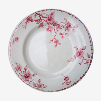 Assiette à gâteau presentoire plateau bucolique 1930 terre de fer Lunéville fleurs rétro ancienne