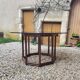 Wood table bamboo style smoked glass 70s