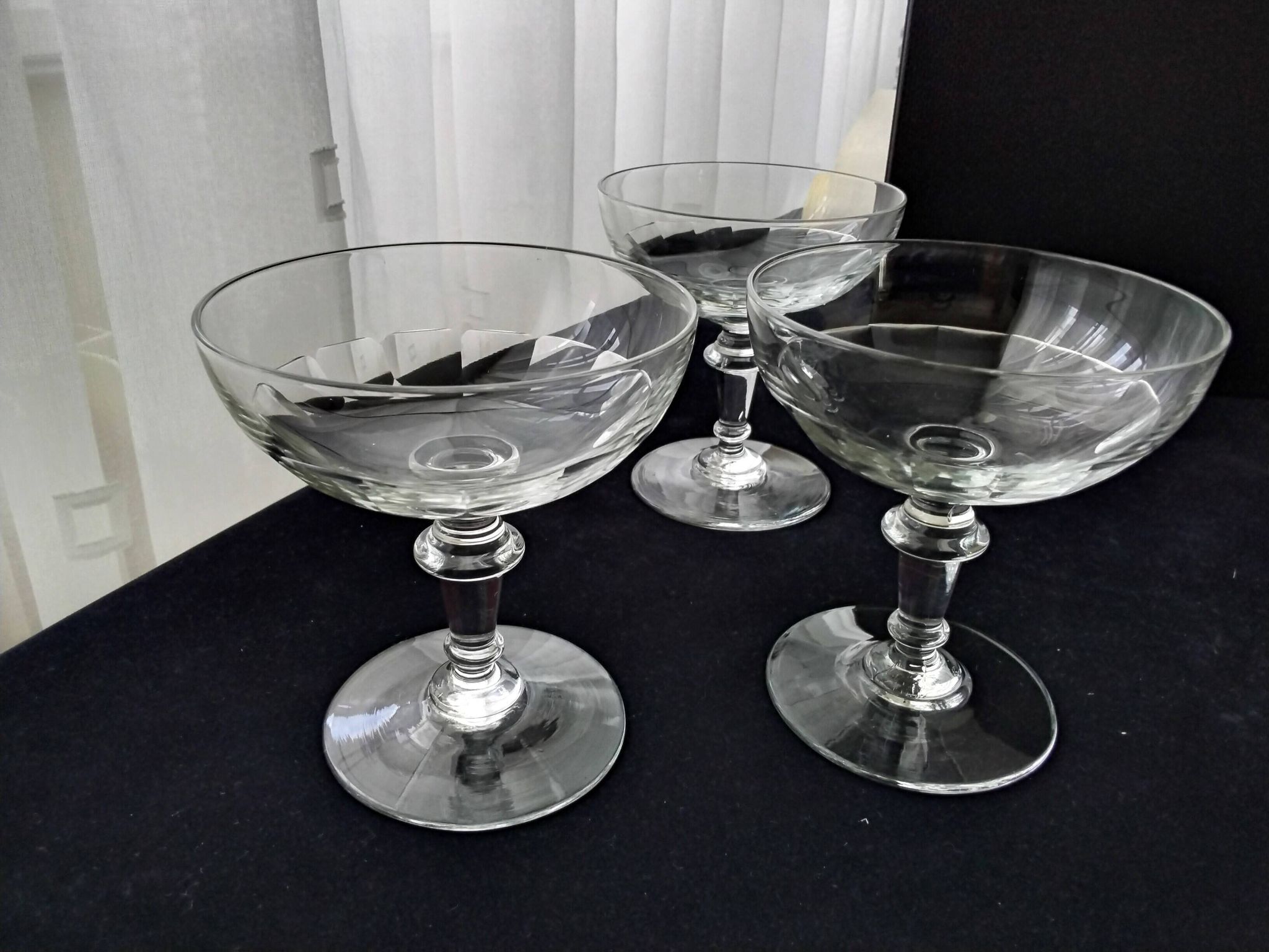 8 old glass champagne glasses