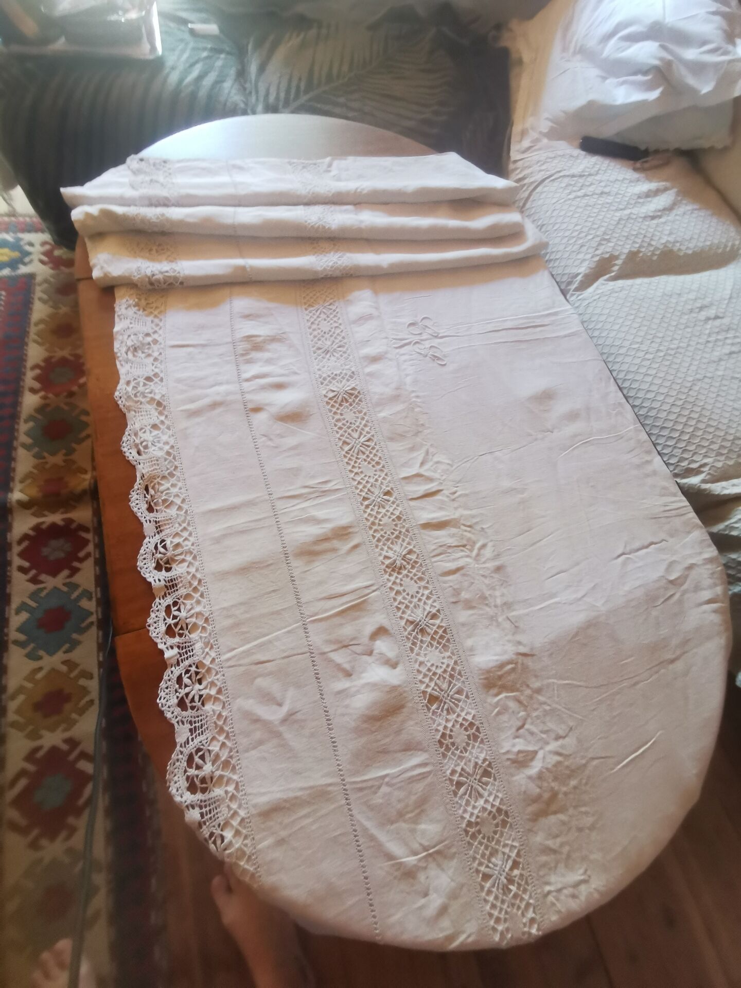 Antique linen cloth monogrammed CP