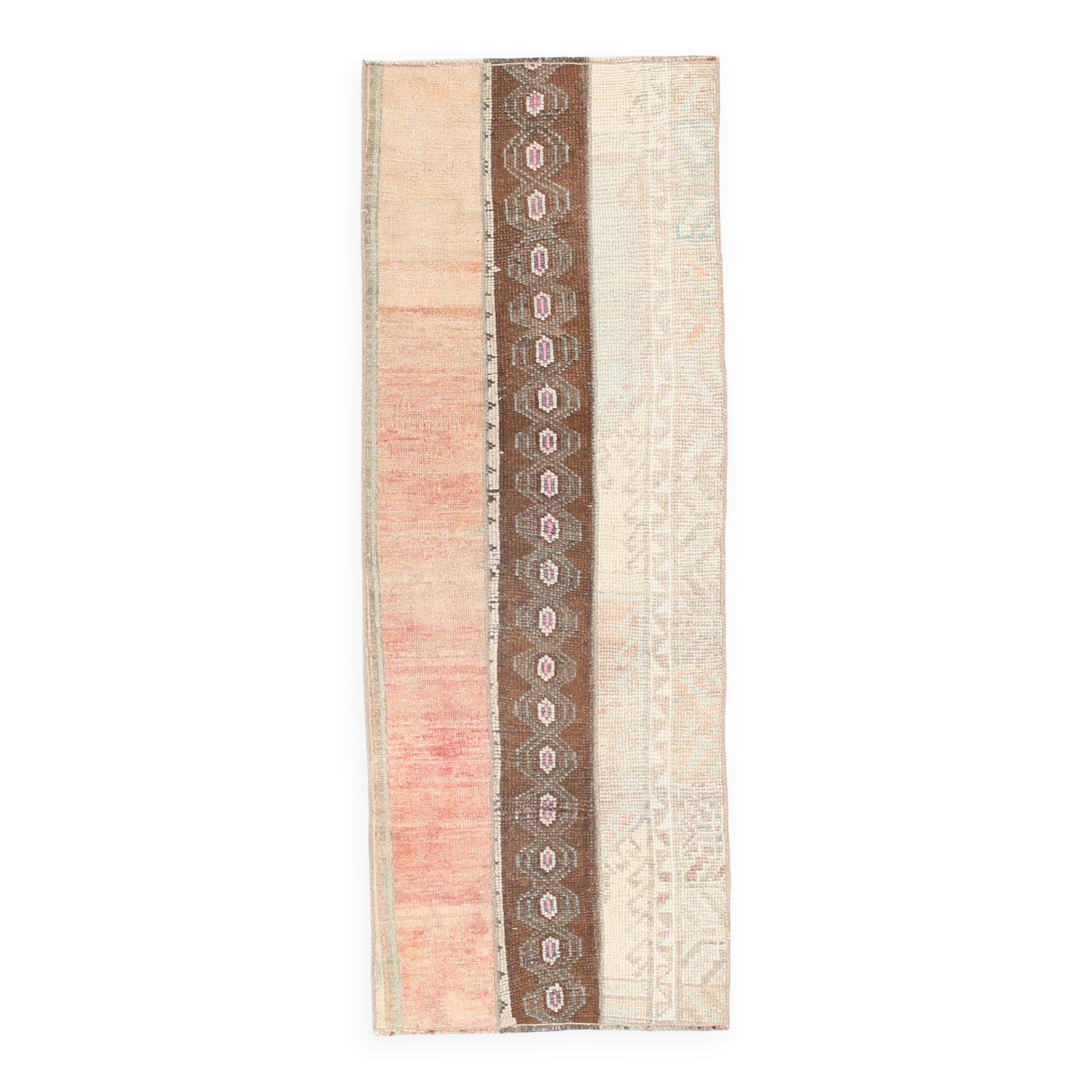 2x6 Turkish Short Brown Handmade Vintage Runner Rug, 64x174Cm