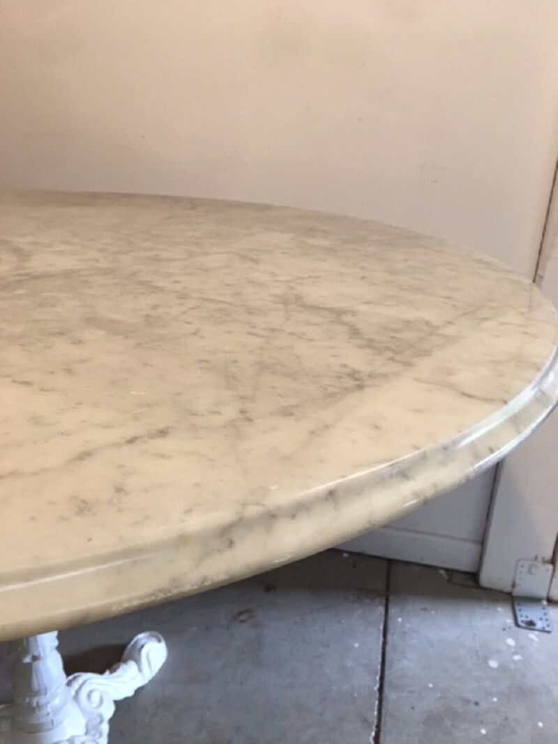 Old round table cast-iron central feet and marble tray 1960