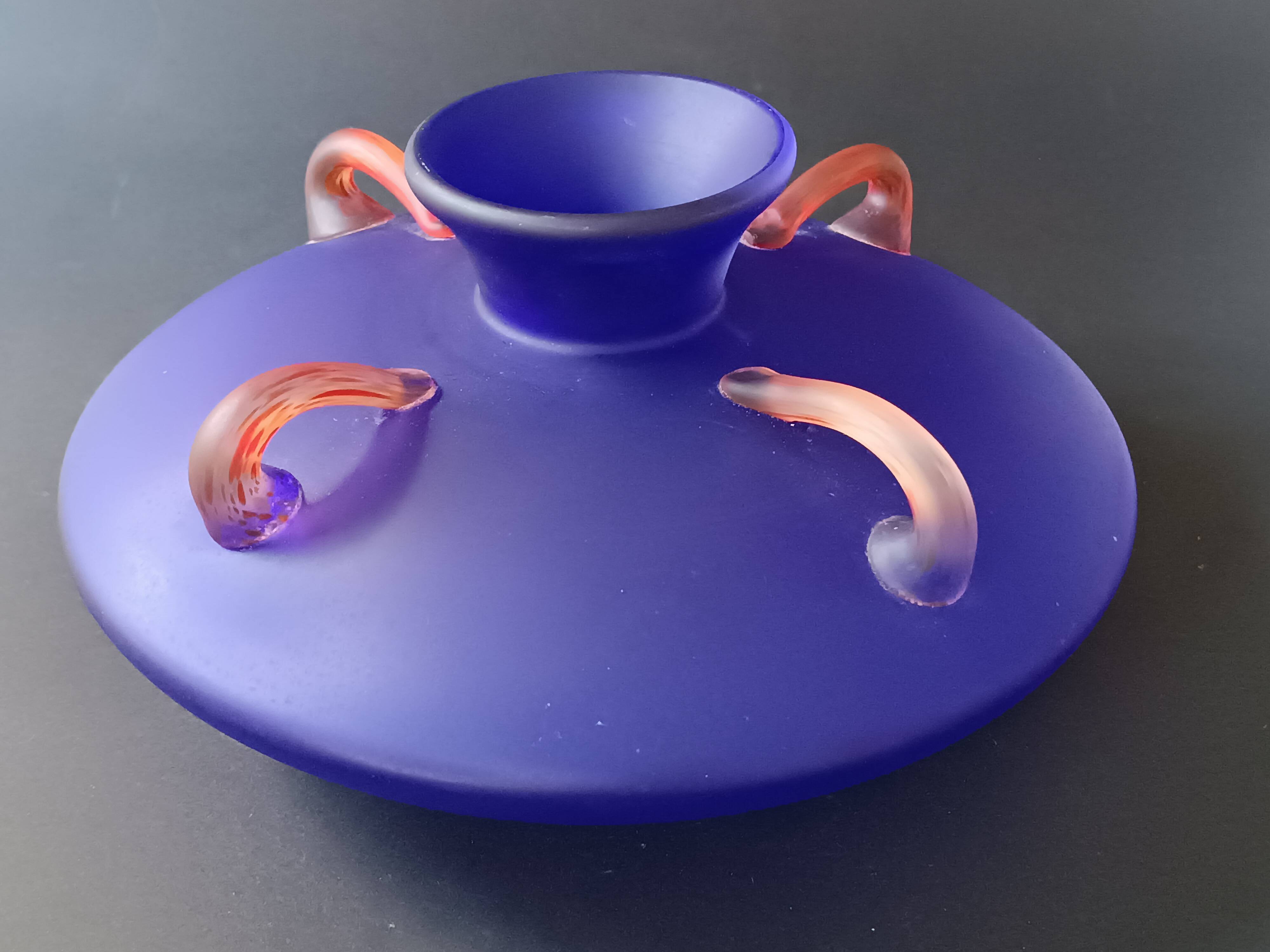 Murano indigo blue blown glass amphora shaped vase 1980