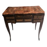 French marquetry dressing table, circa 1900, with adjustable mirror and storage.