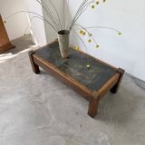 Table basse en chêne et ardoise 1950