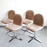 Suite de 4 chaises vintage 1970 en daim & acier