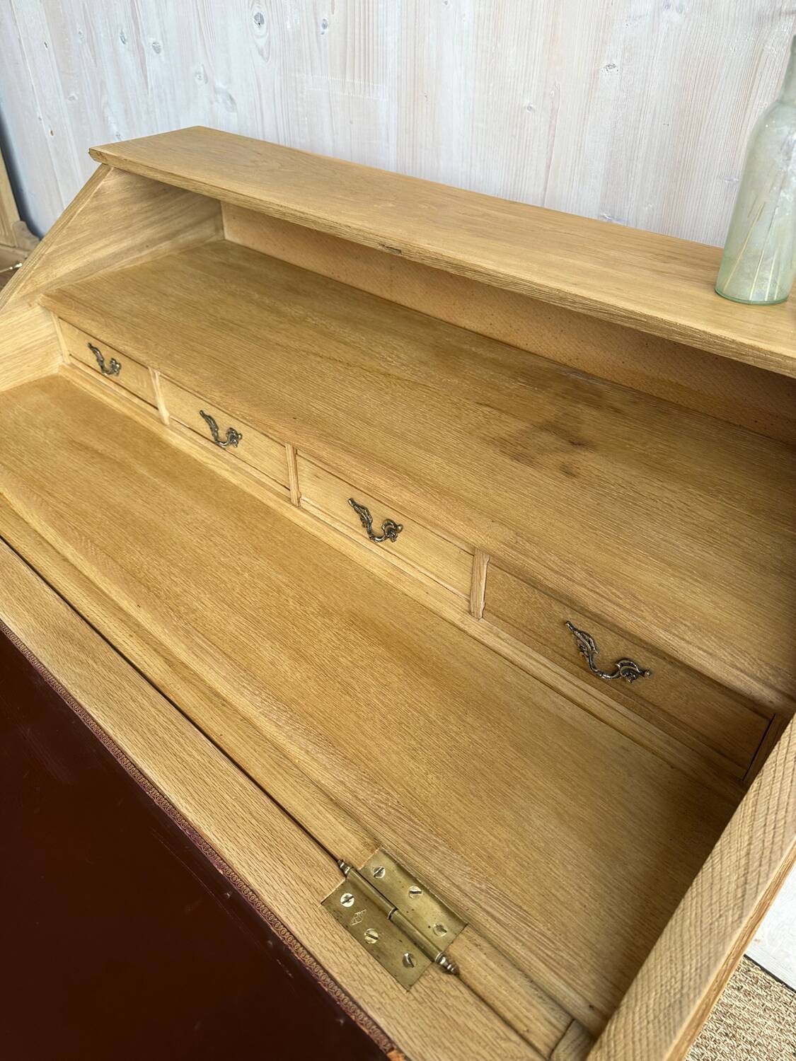 Antique oak secretary – light polished wood – Louis XV style