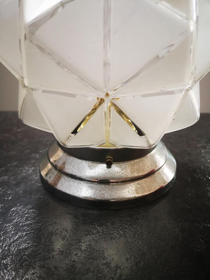 Old ceiling lamp globe opalescent glass rare model Ø 18 cm ART DECO 1930 POLYEDRE 96 faces