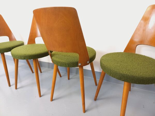 Suite de 4 chaises Mondor vintage de marque Baumann en bois tissu bouclette