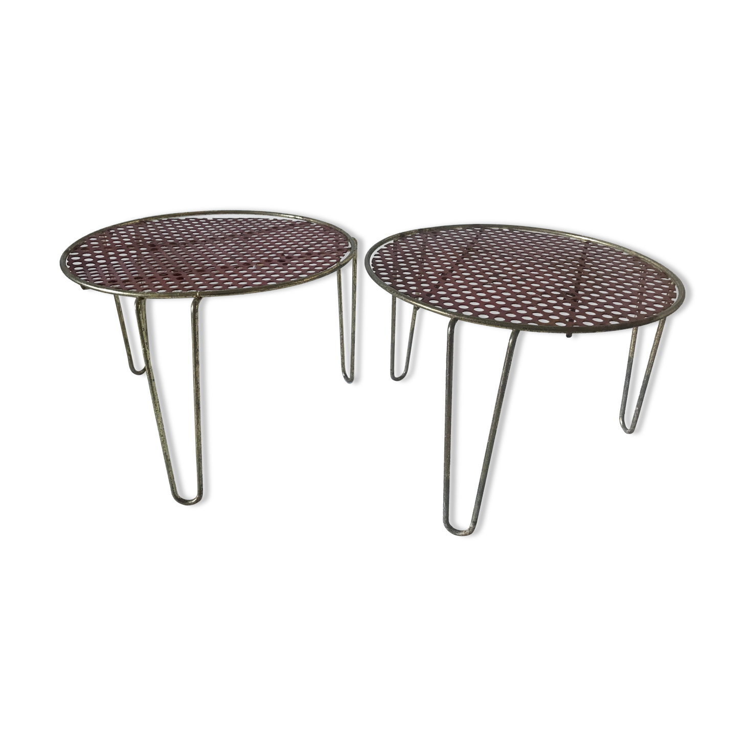2 table plant-holders tripod red perforated sheet metal