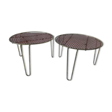 2 table plant-holders tripod red perforated sheet metal