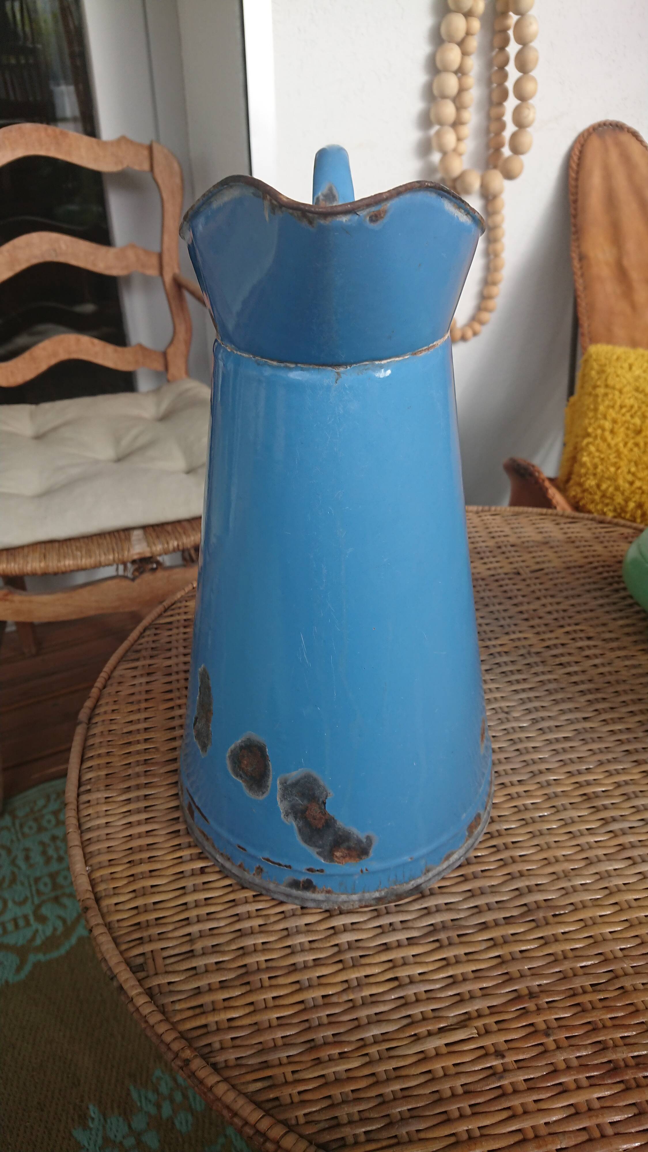 Blue enamelled sheet water broc