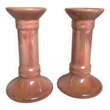 Pair of iridescent pearly pink candlesticks from the 70s