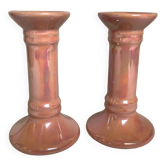 Pair of iridescent pink candlesticks, 1970s