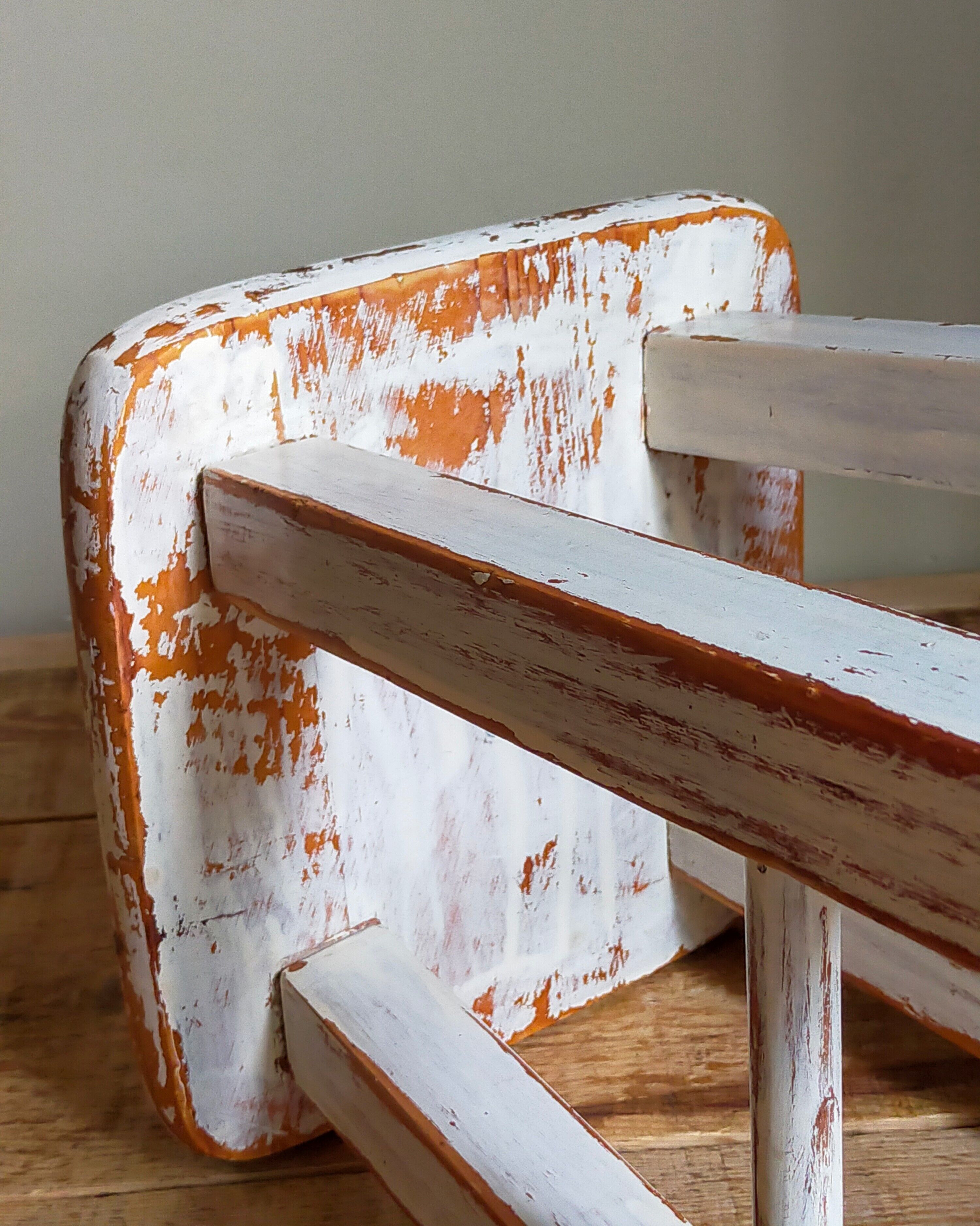 Workshop stool in vintage patinated solid wood