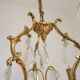 French Vintage Brass Mid Century 3 Light 3 Sided Crystal Cage Chandelier