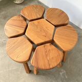 Flower coffee table set with elm tripod stools