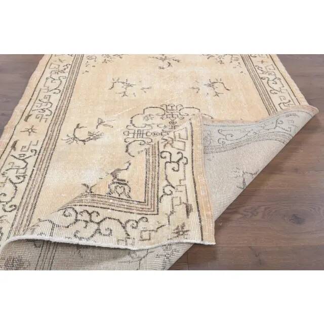 1970s Turkish Oushak Handmade Wool Cotton Beige Area Rug 116x192
