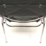 2x Vintage black leather armchair by Strässle HE1106 designed by Hans Eichenberger