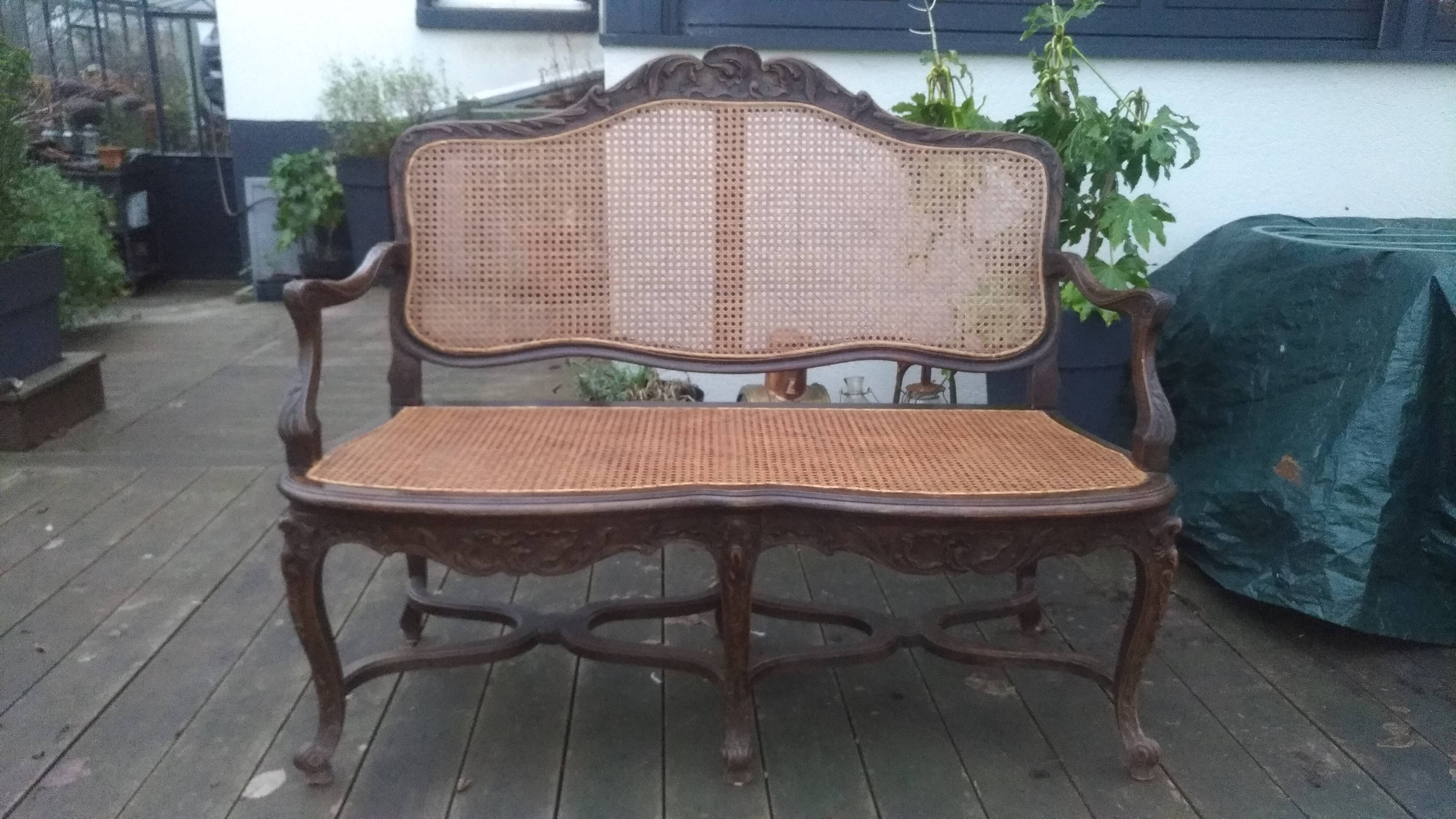 19th century louis xv style bench in wood and canework