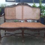 19th century louis xv style bench in wood and canework