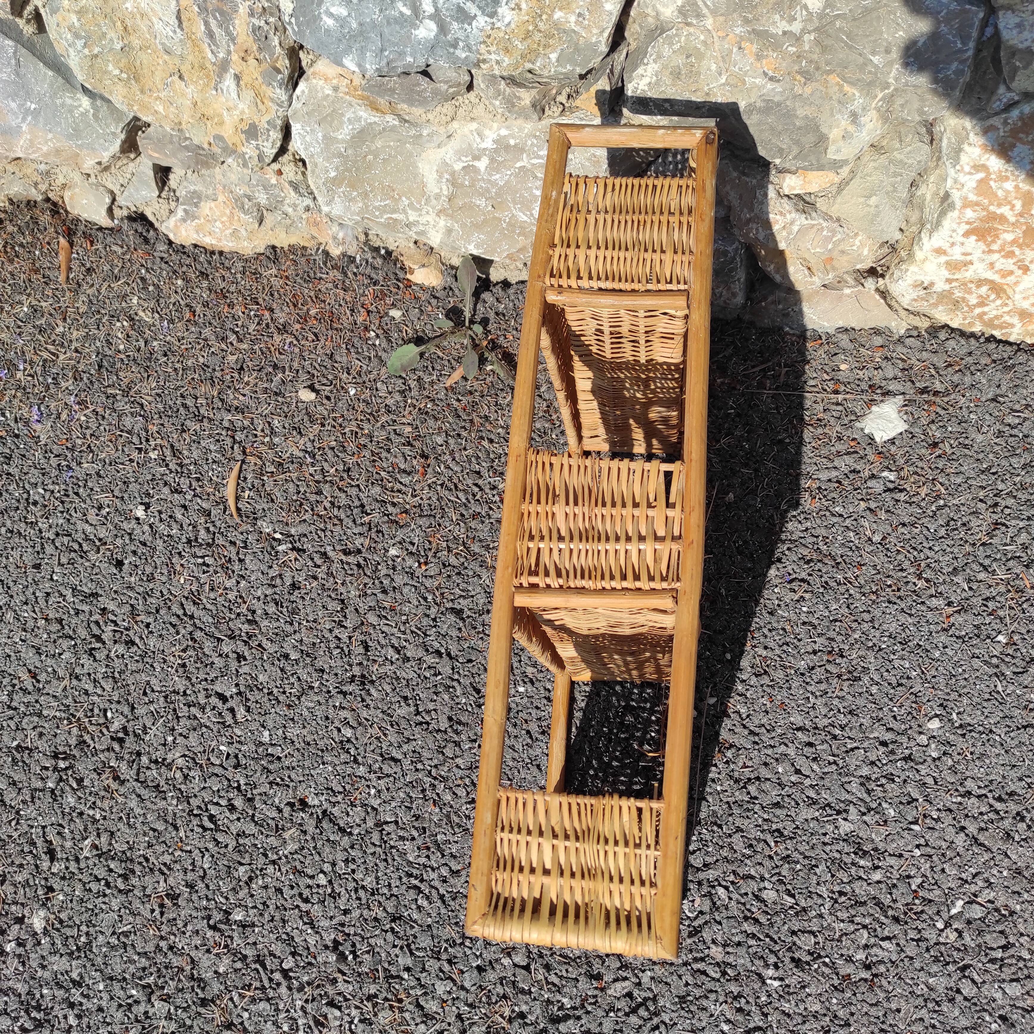 Rattan shelf 46 cm high with 3 floors vintage