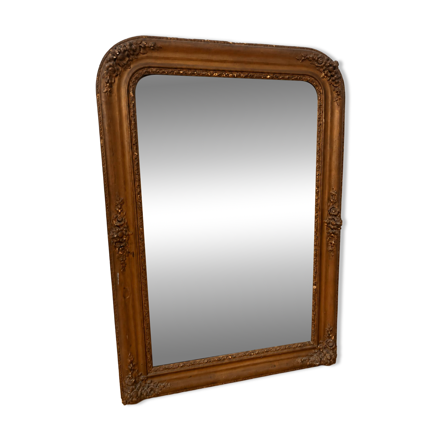 Large antique gold mirror with floral decoration – 105 × 78 cm