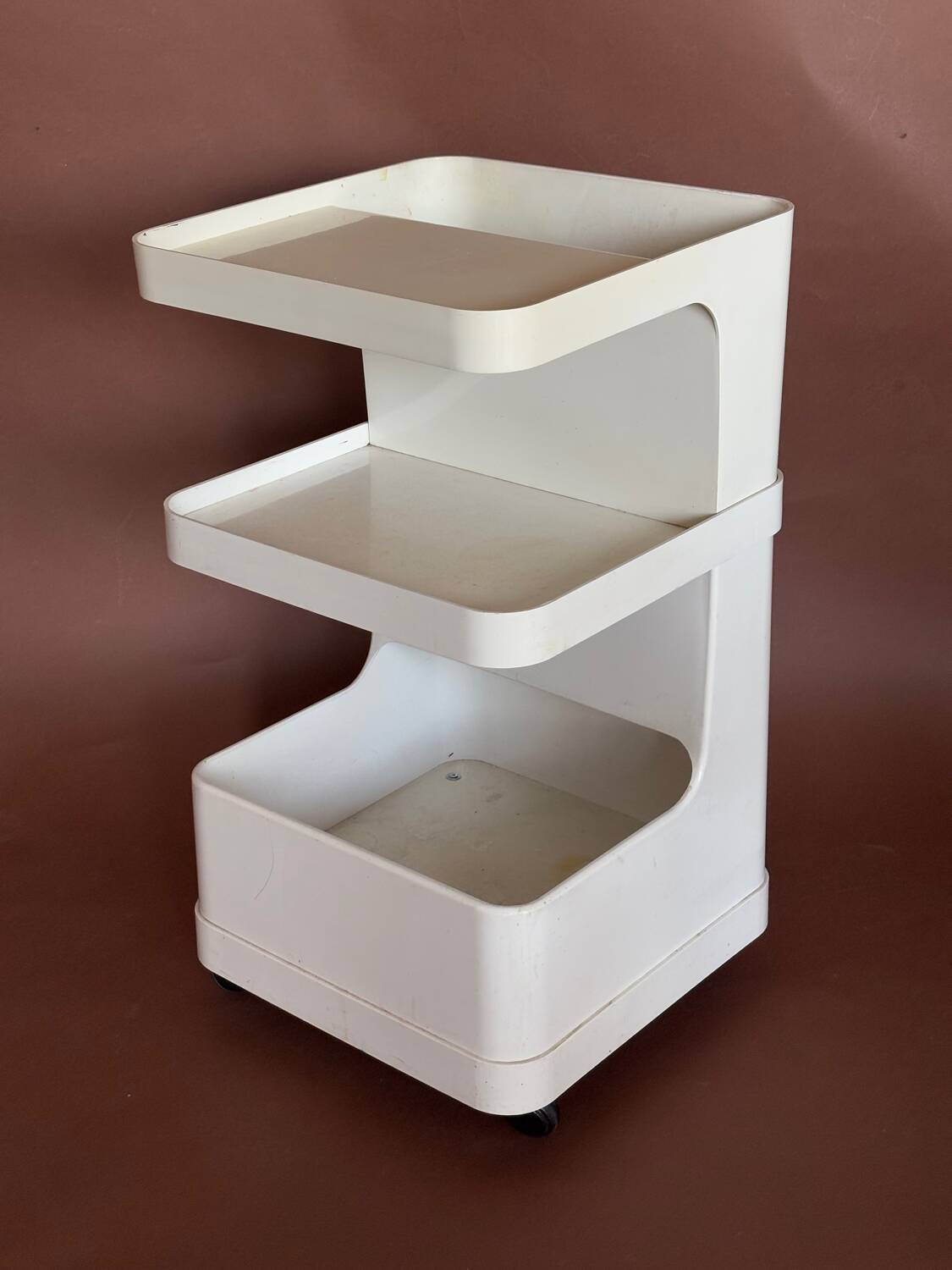Flair Plastic Trolley on Wheels White 1970s Space Age Vintage