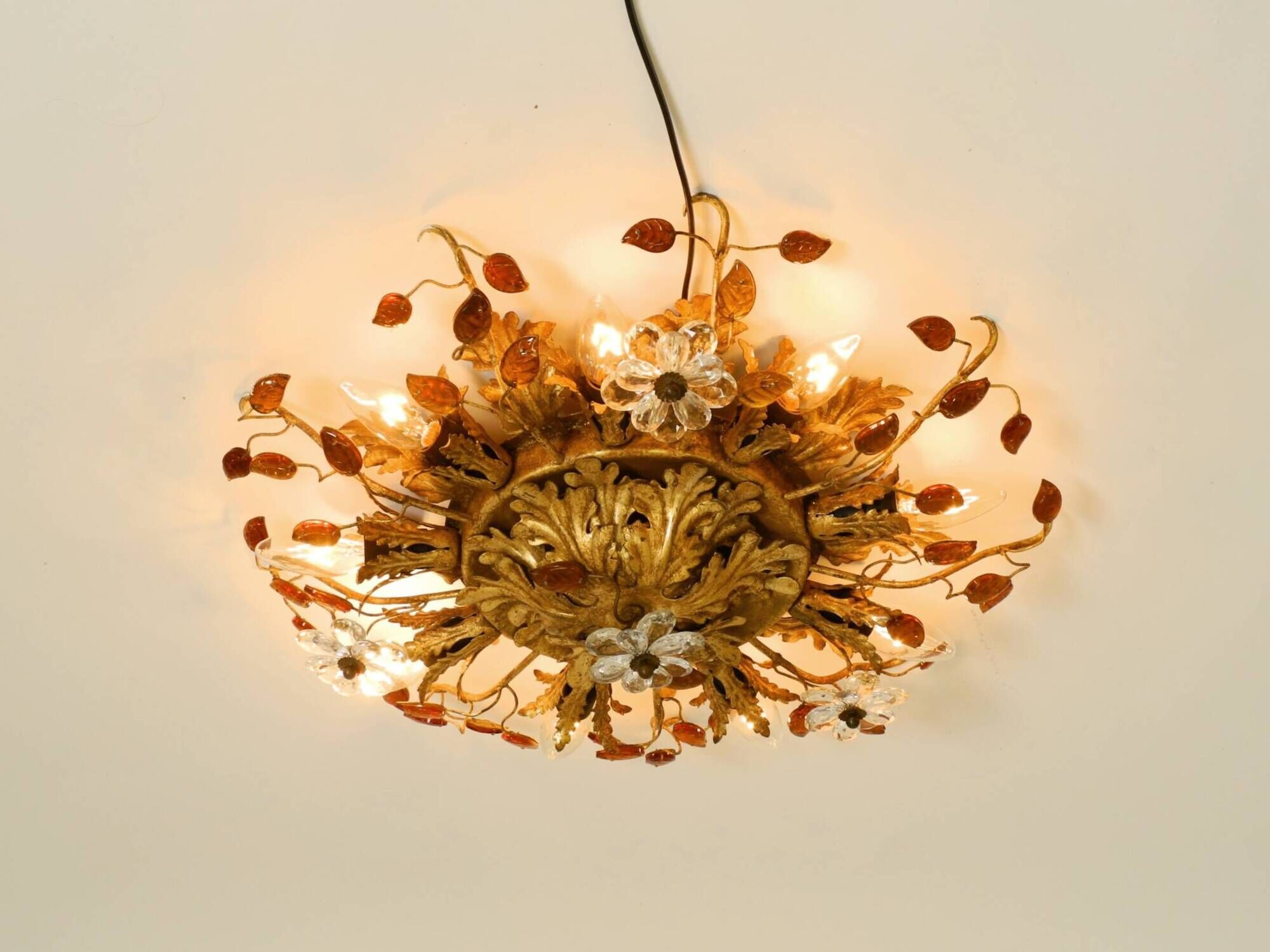 Large gilt Italian ceiling lamp from the 1960s by Banci Firenze with 9 sock