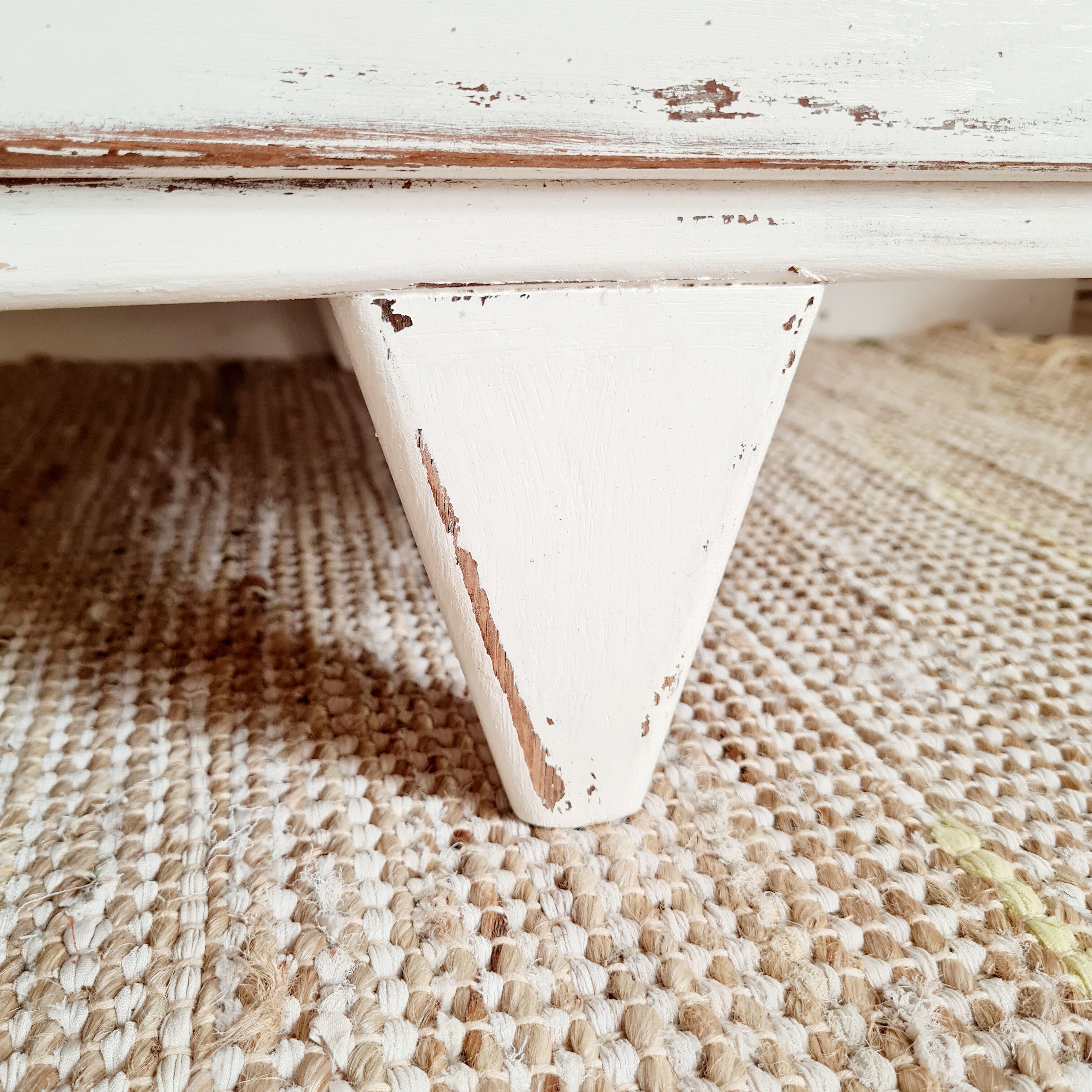 Retro white oak desk patinated foot compass