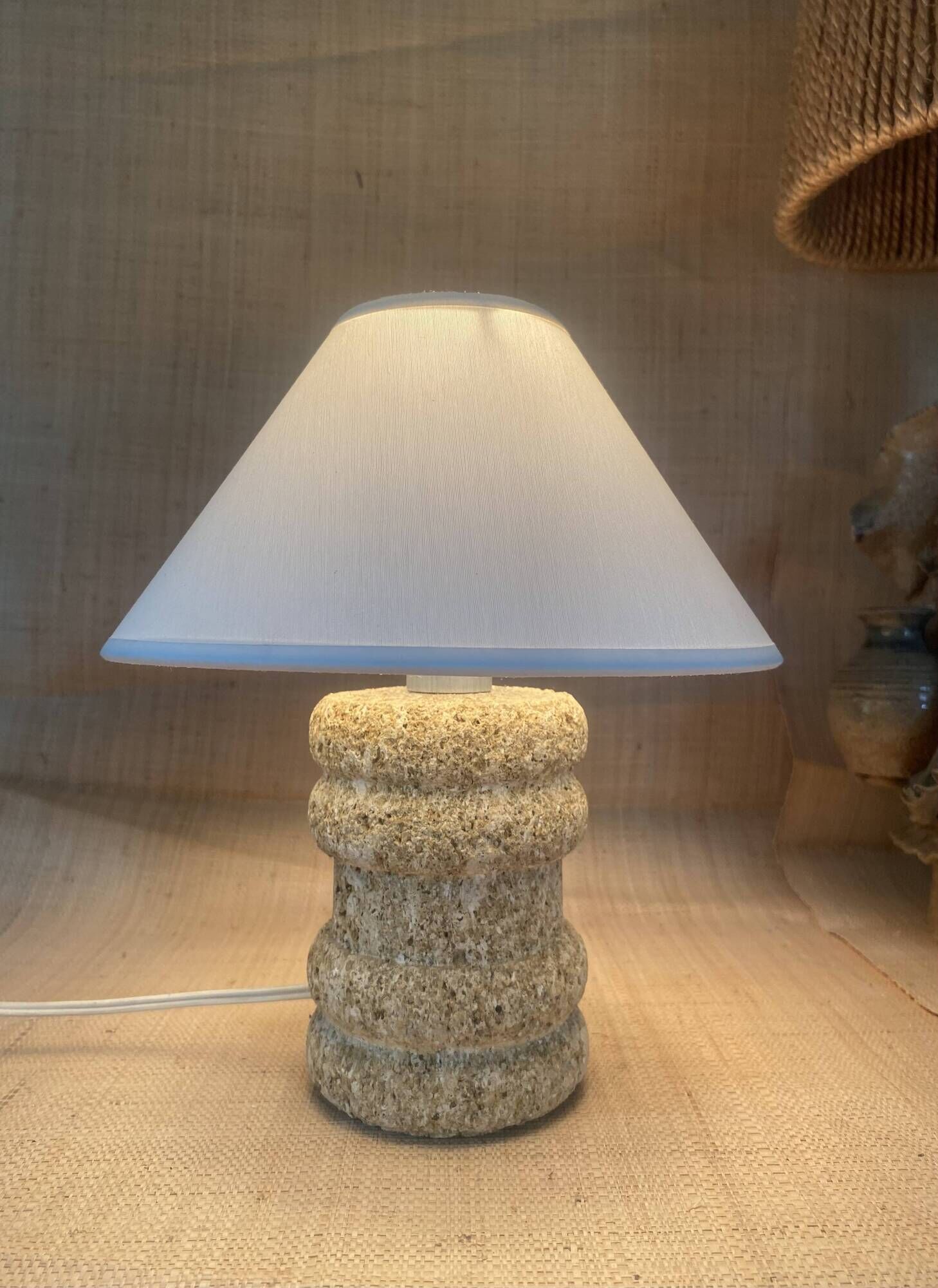 Lampe pierre annees 70 et l’abat-jour coton