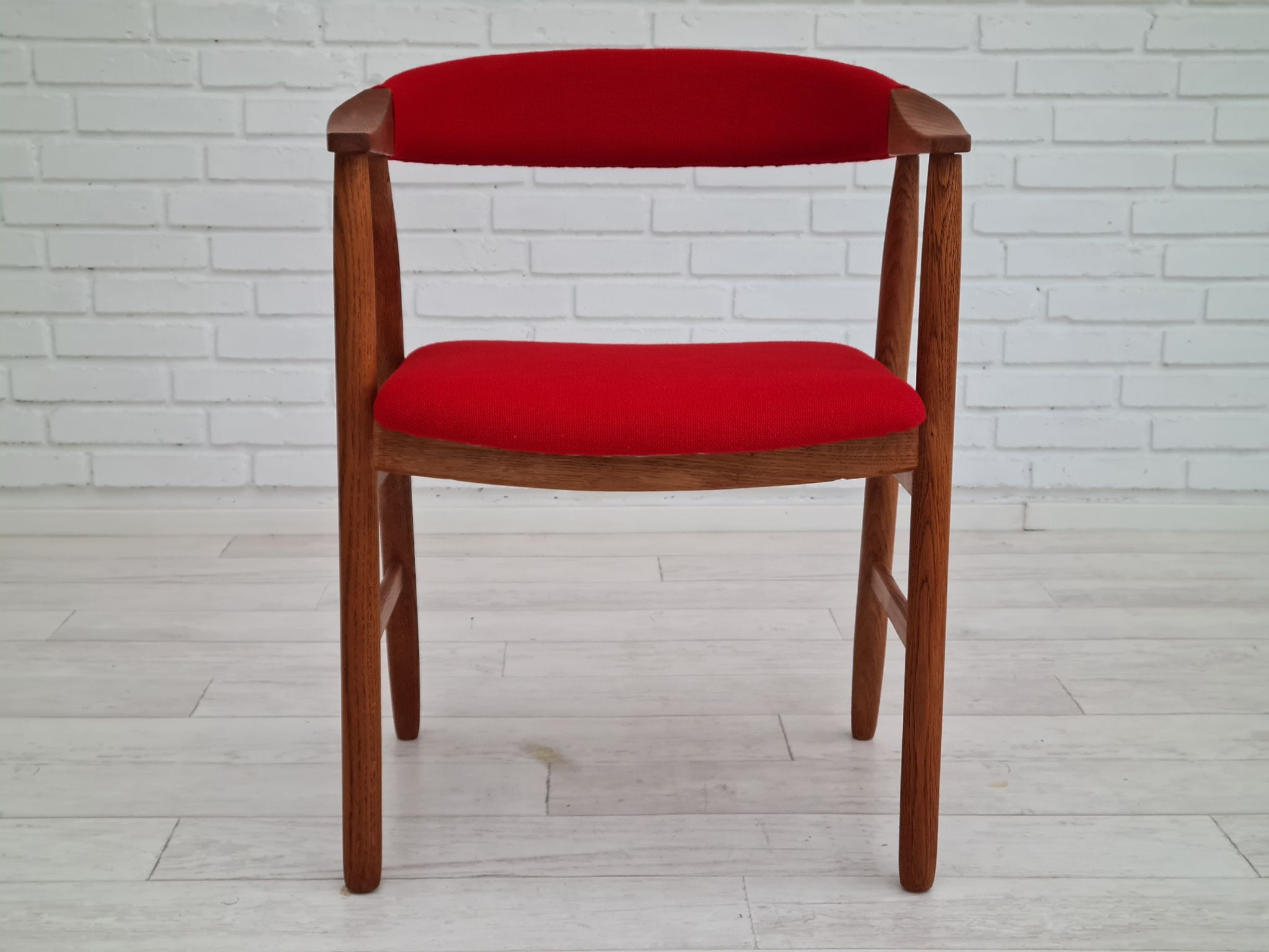 Danish armchair, 70s, reupholstered, kvadrat furniture wool, oak wood