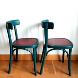 Pair of vintage emerald green bistro wooden chairs