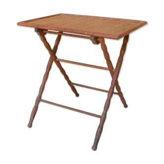 Vintage rattan folding side table