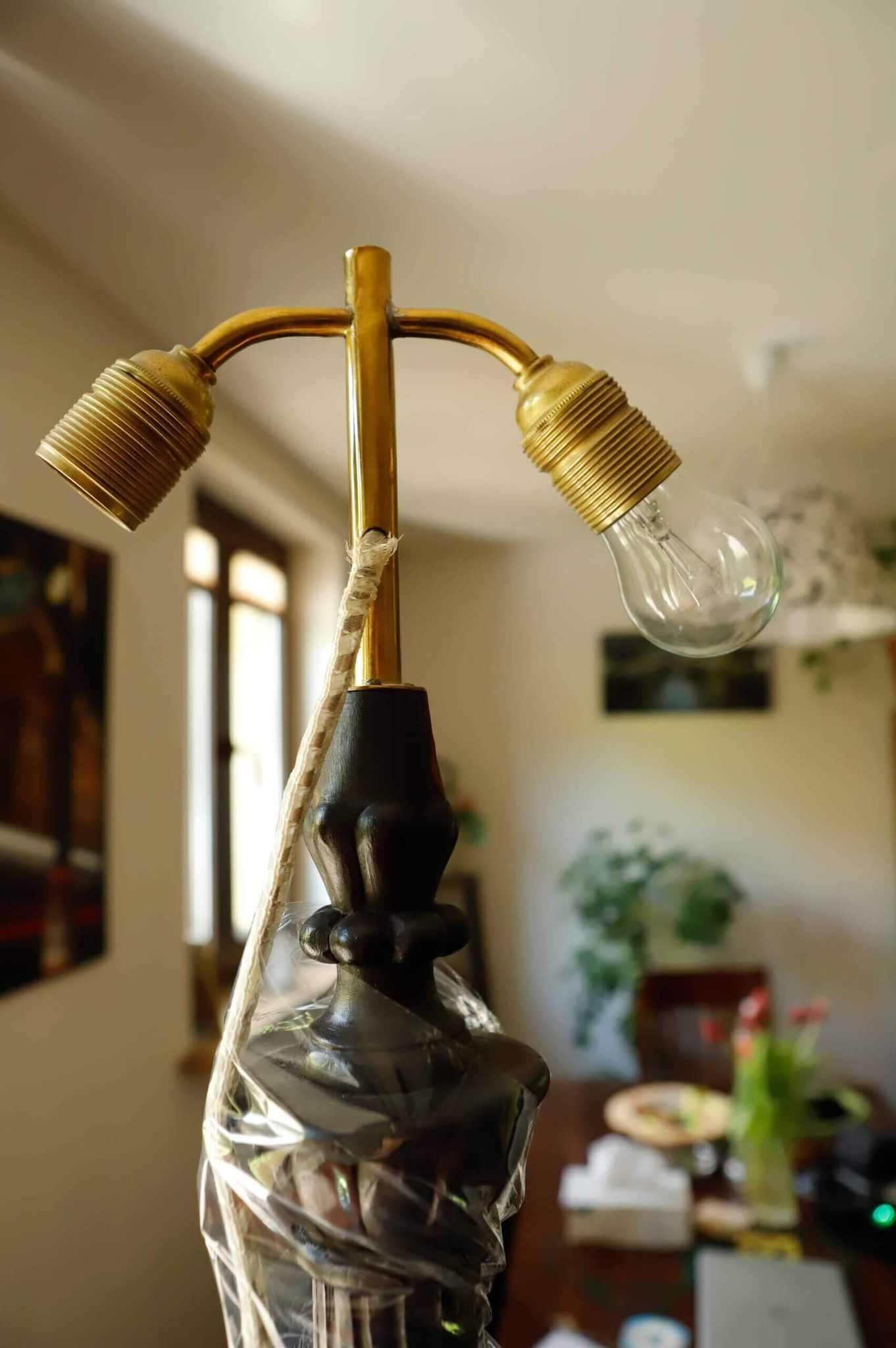 Antique floor lamp with lion motif