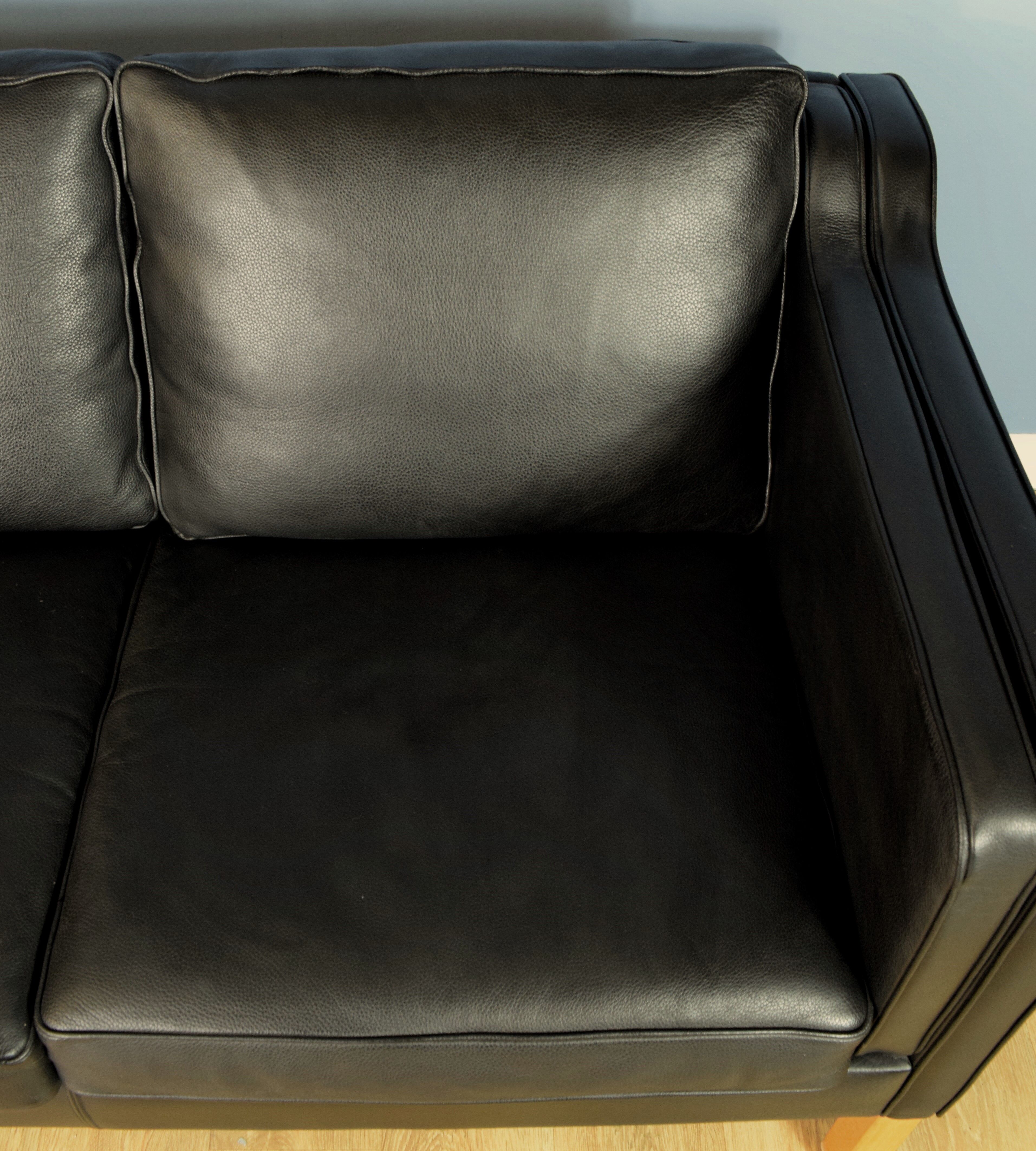 Danish black leather 2 seat sofa