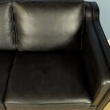 Danish black leather 2 seat sofa