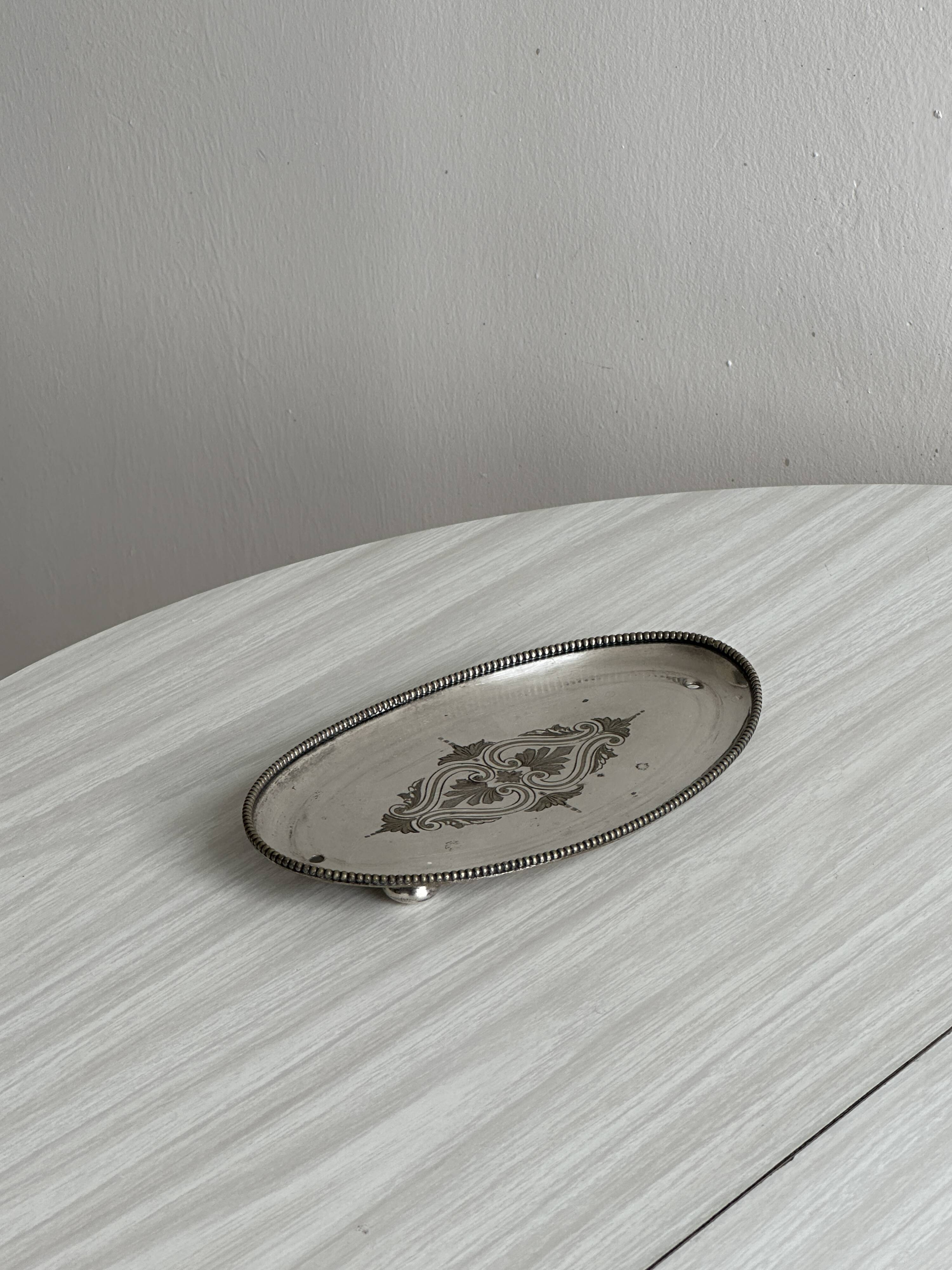 Small tray - silver metal bowl on feet